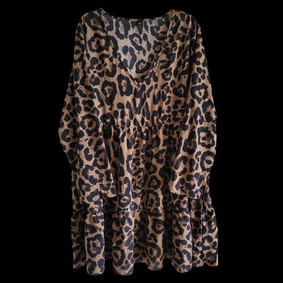Shein Curve Plus Leopard Print A Line Tiered Ruffle Hem Dress 2X - Picture 2 of 7